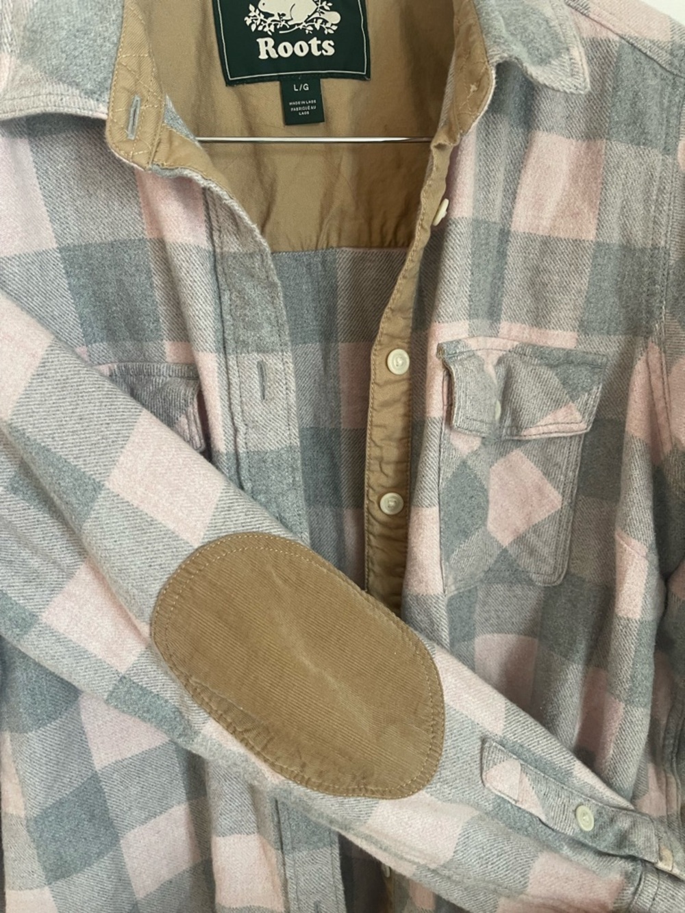 Roots Pink and Gray Plaid Button-Front Shacket
